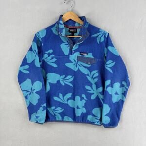 Patagonia Synchilla Jacket Womens Small Blue Floral Fleece Snap-T Pullover
